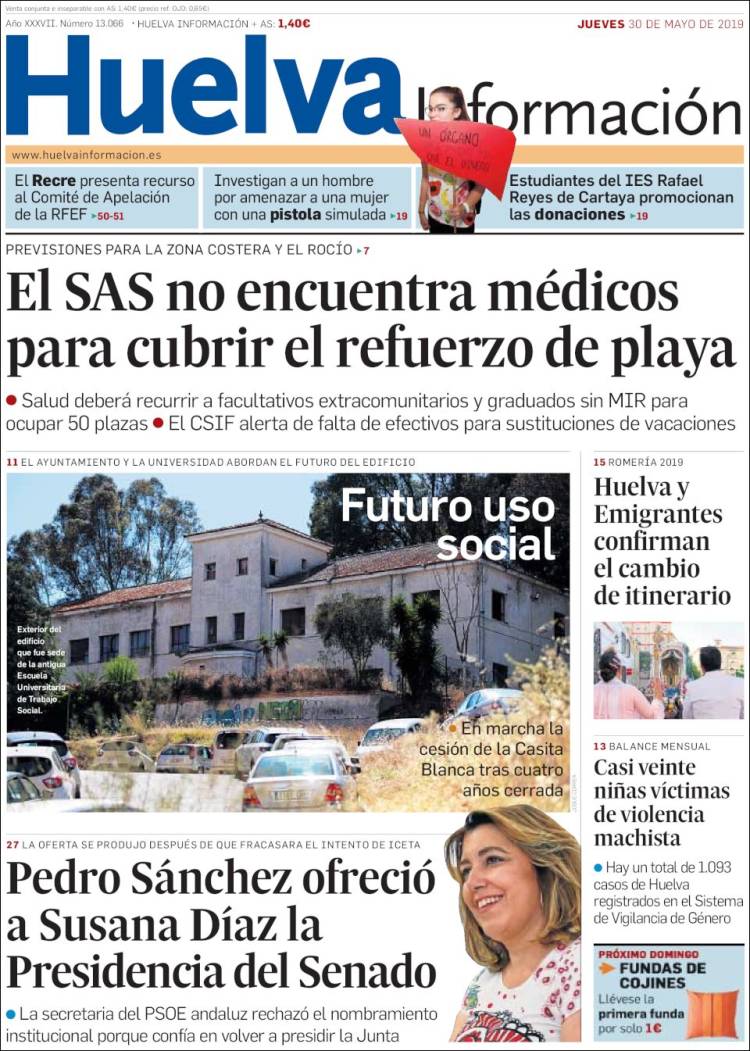 Portada de Huelva Información (España)