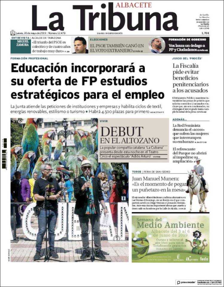 Portada de La Tribuna de Albacete (España)