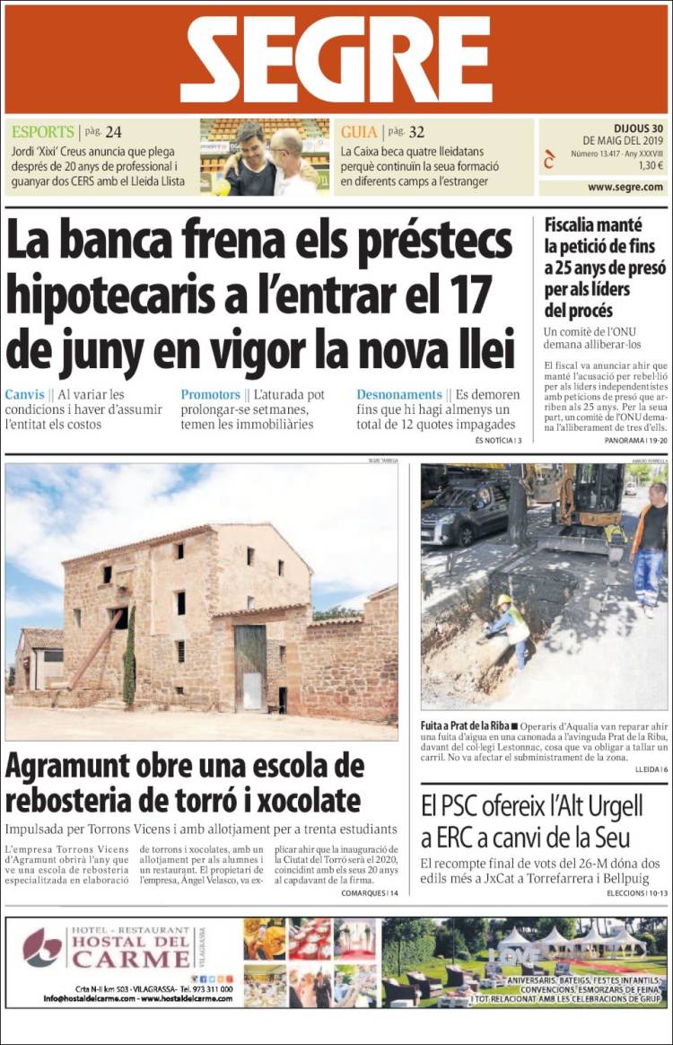 Portada de Segre (España)