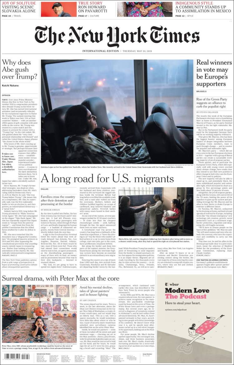 Portada de International New York Times (Europa)