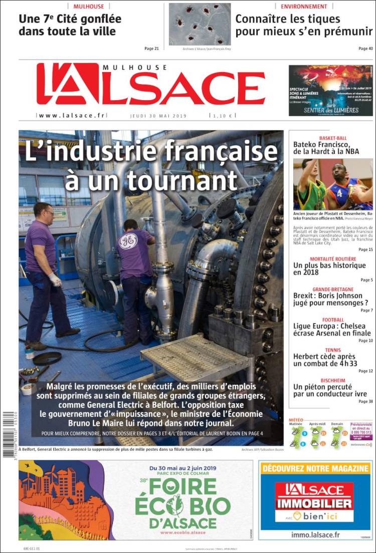 Portada de Journal L'Alsace (Francia)