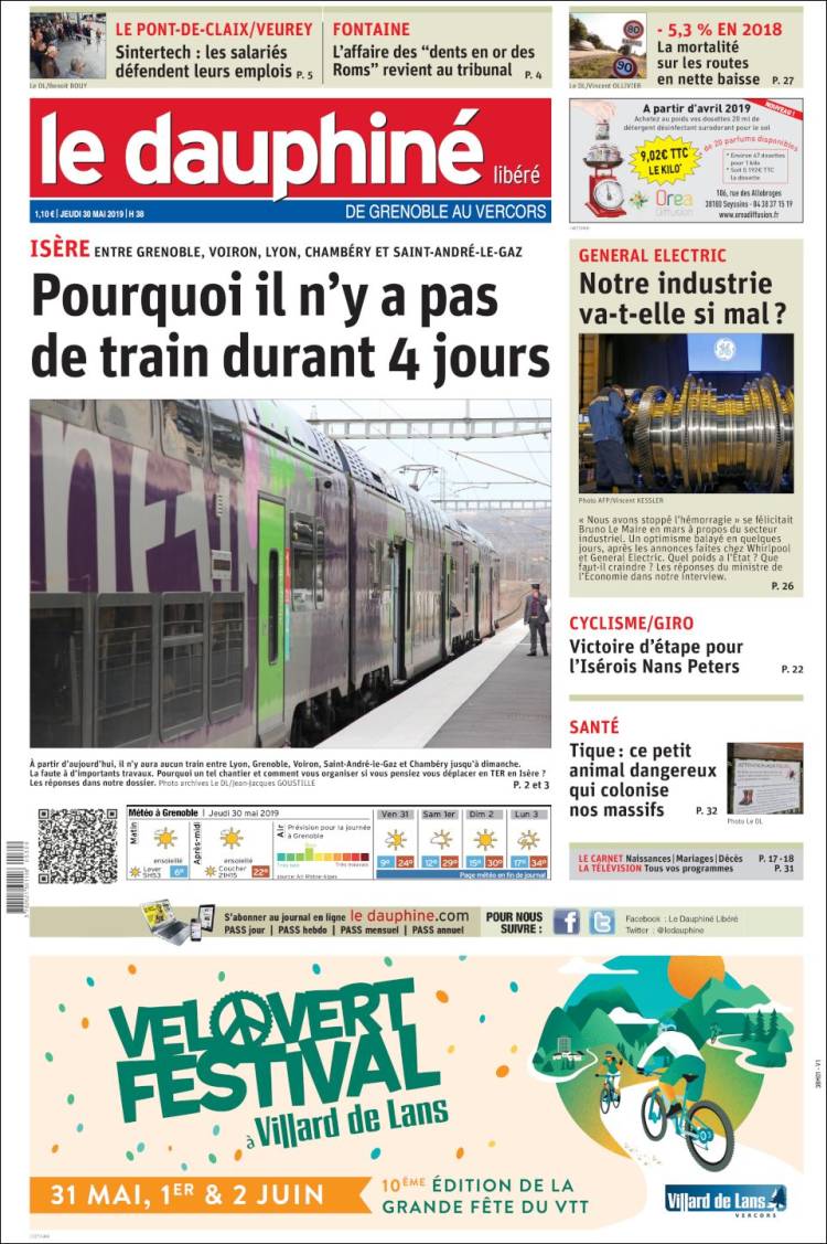 Portada de Le Dauphiné Libéré (Francia)