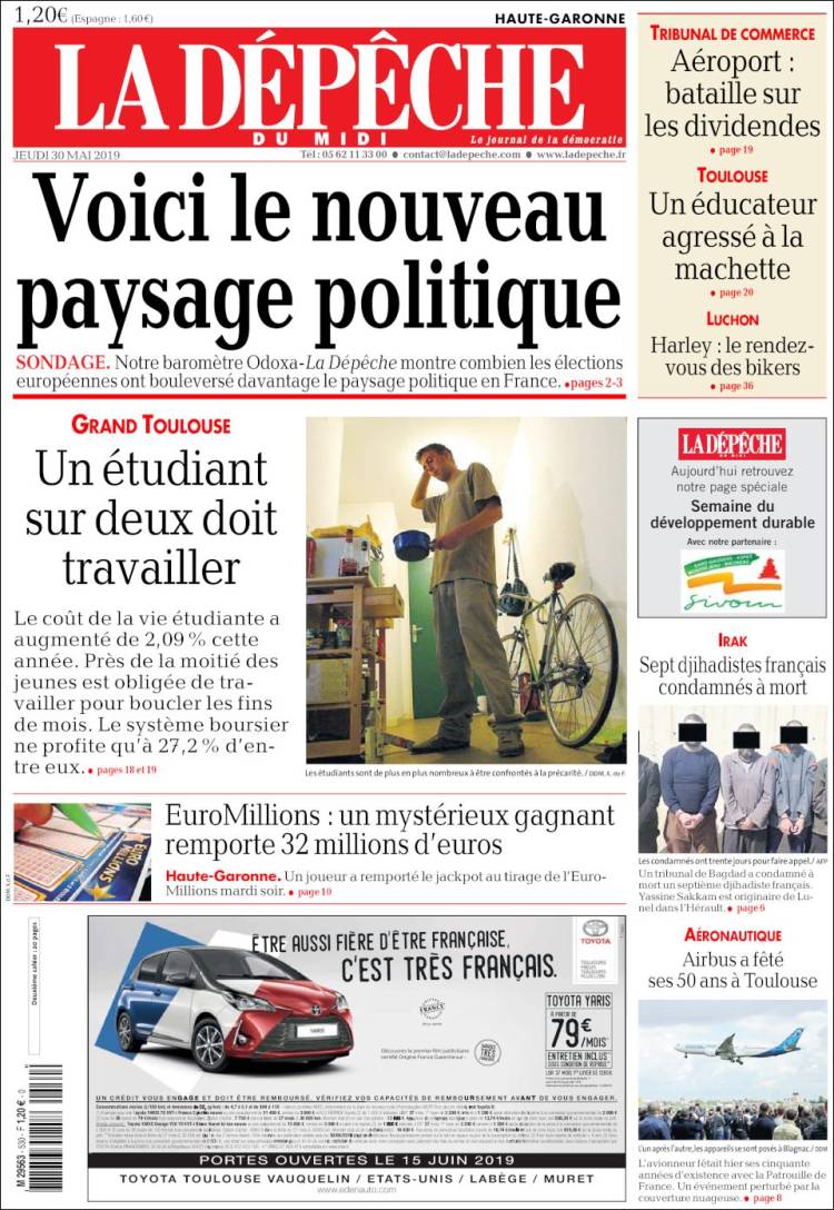 Portada de La Dépêche du Midi (Francia)