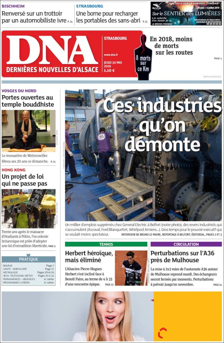 Portada de Les Dernières Nouvelles d'Alsace (Francia)