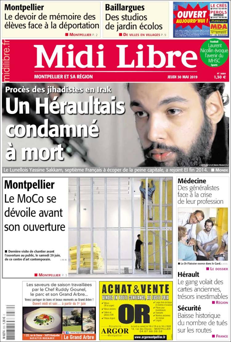 Portada de Midi Libre (Francia)