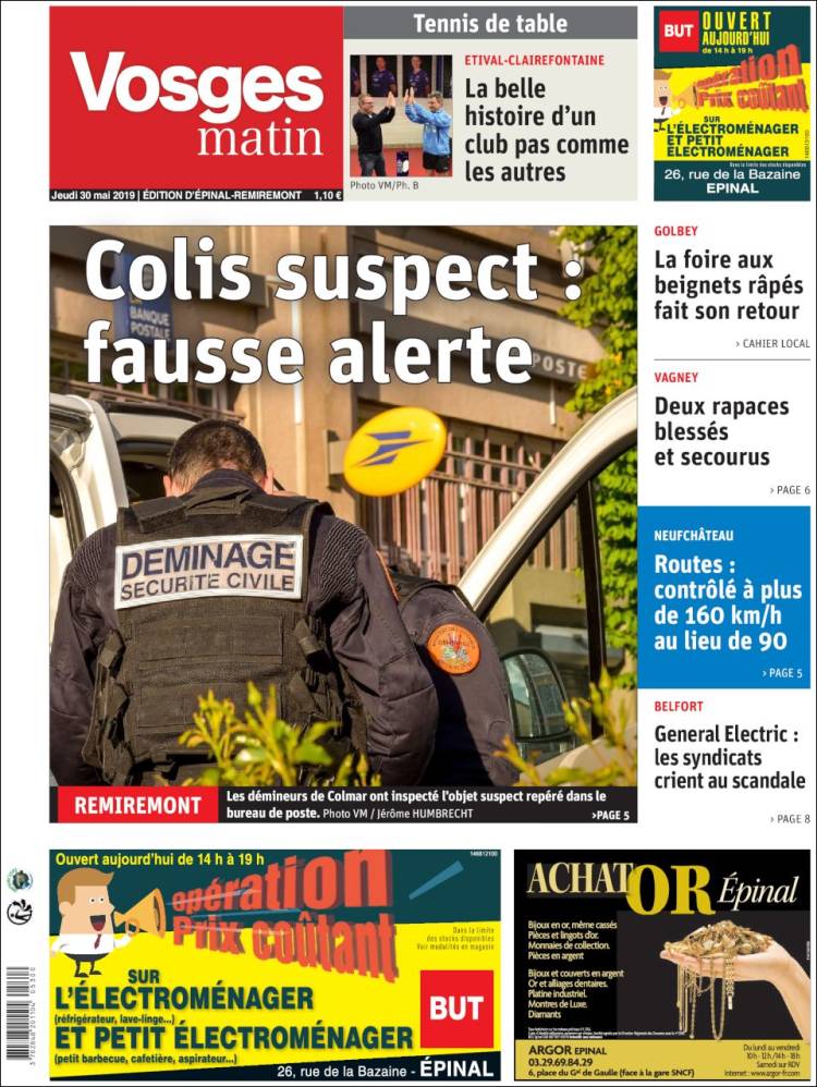 Portada de Vosges Matin (Francia)