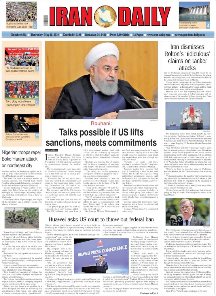 Portada de Iran Daily (Ir&aacute;n)