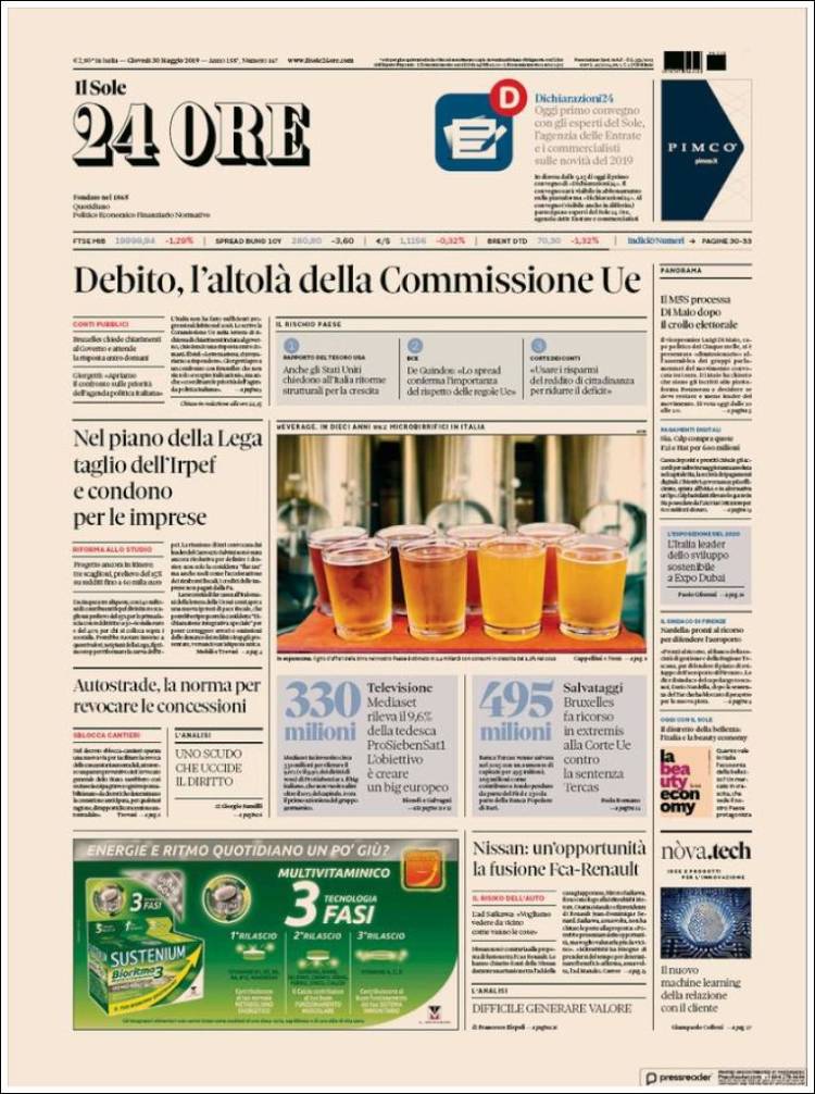 Portada de Il Sole 24 ORE (Italia)
