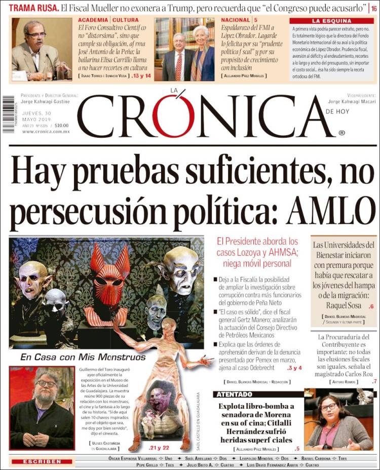 Portada de La Crónica de Hoy (México)