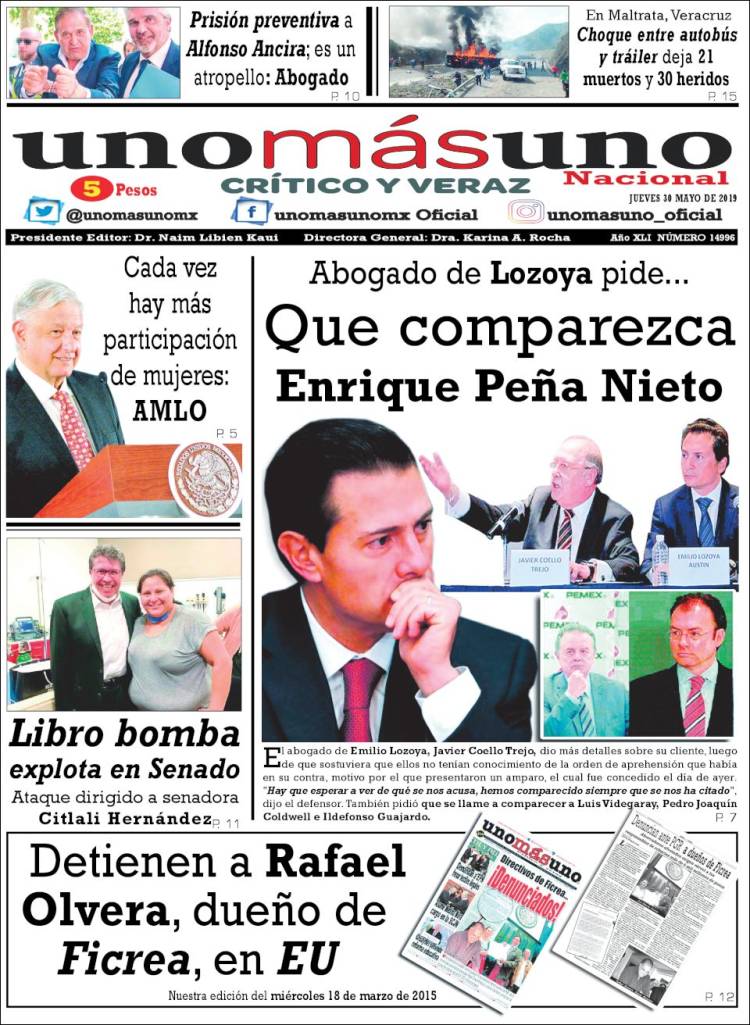 Portada de unomásuno (México)