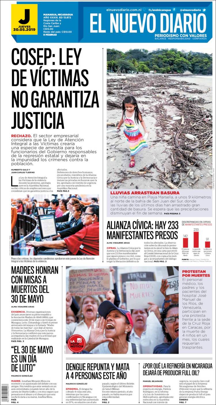 Portada de El Nuevo Diario (Nicaragua)