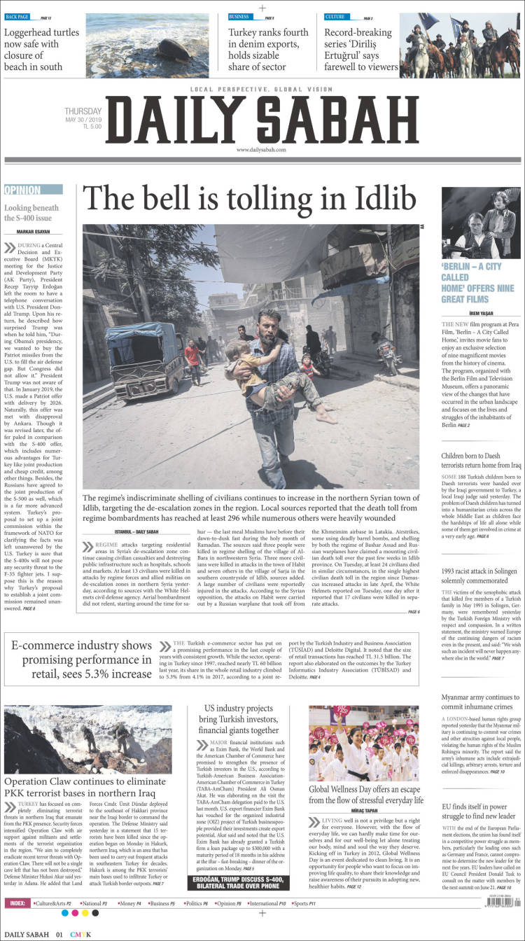 Portada de Daily Sabah (Turqu&iacute;a)