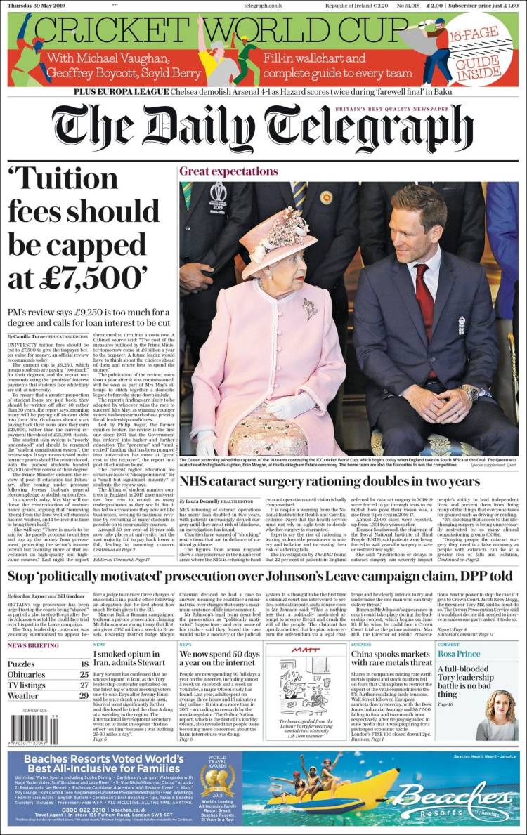 Portada de Daily Telegraph (Reino Unido)