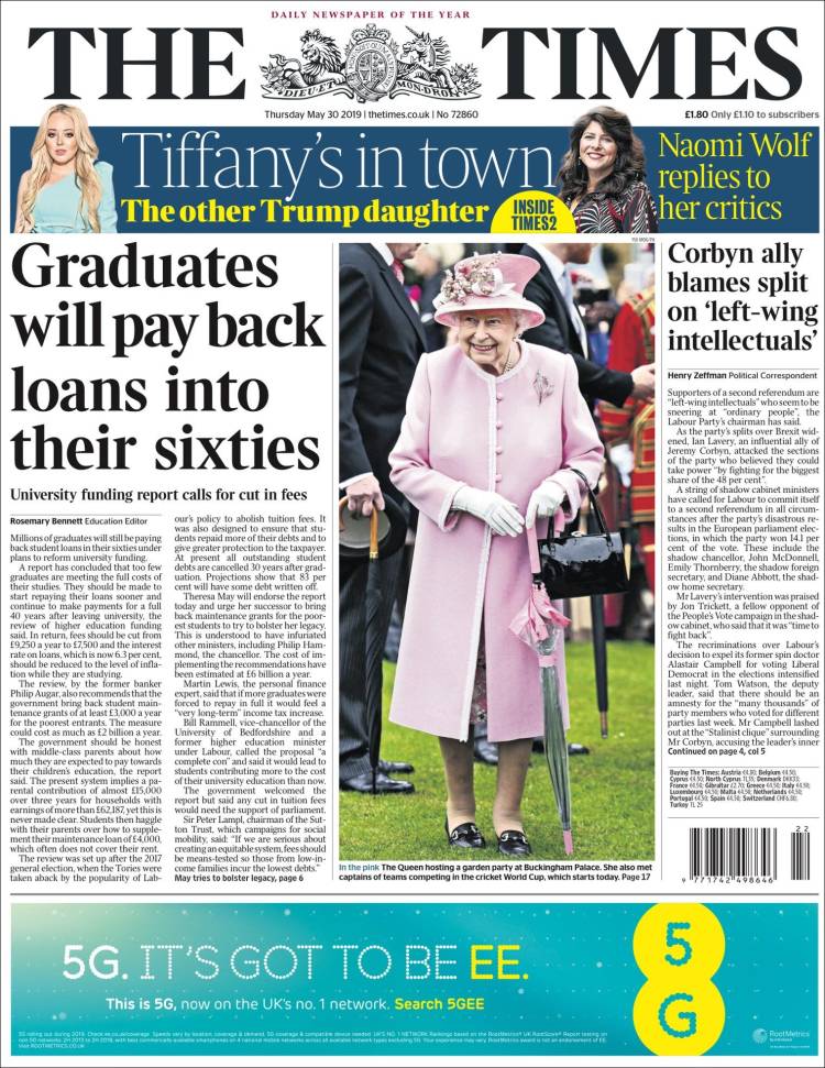 Portada de The Times (Reino Unido)