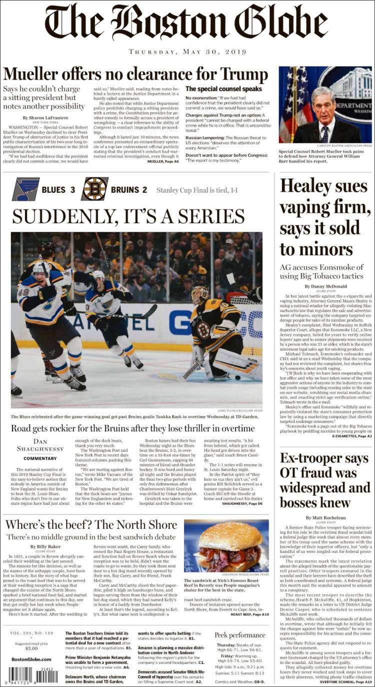 Portada de Boston Globe (USA)