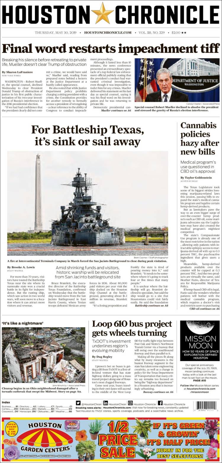 Portada de Houston Chronicle (USA)