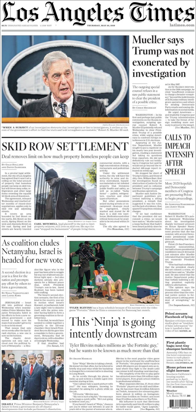 Portada de Los Angeles Times (USA)