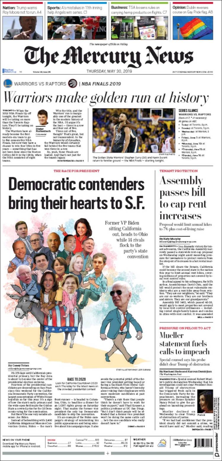 Portada de San Jose Mercury News (USA)