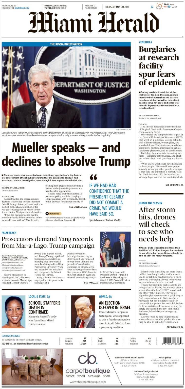 Portada de Miami Herald (USA)