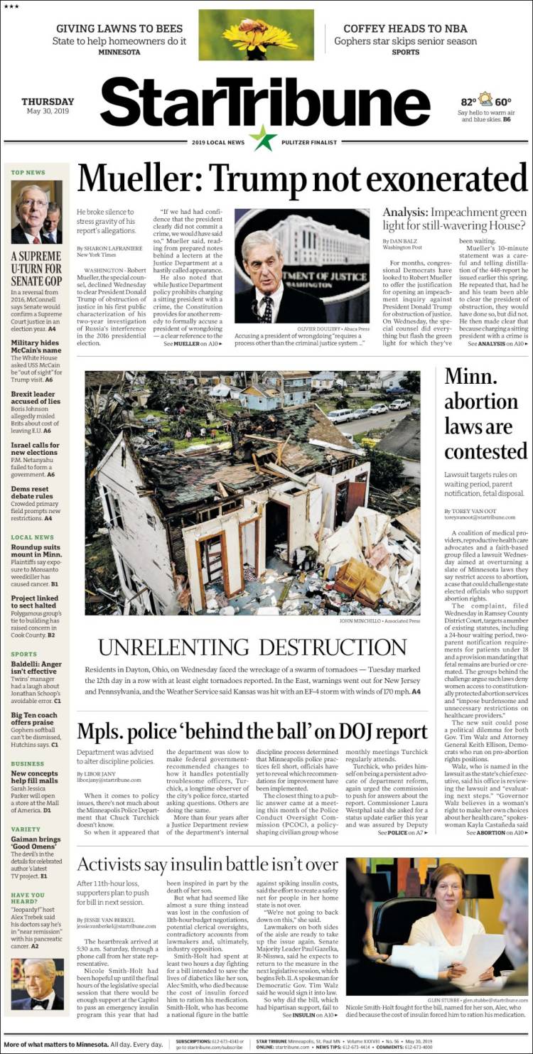 Portada de Star Tribune (USA)