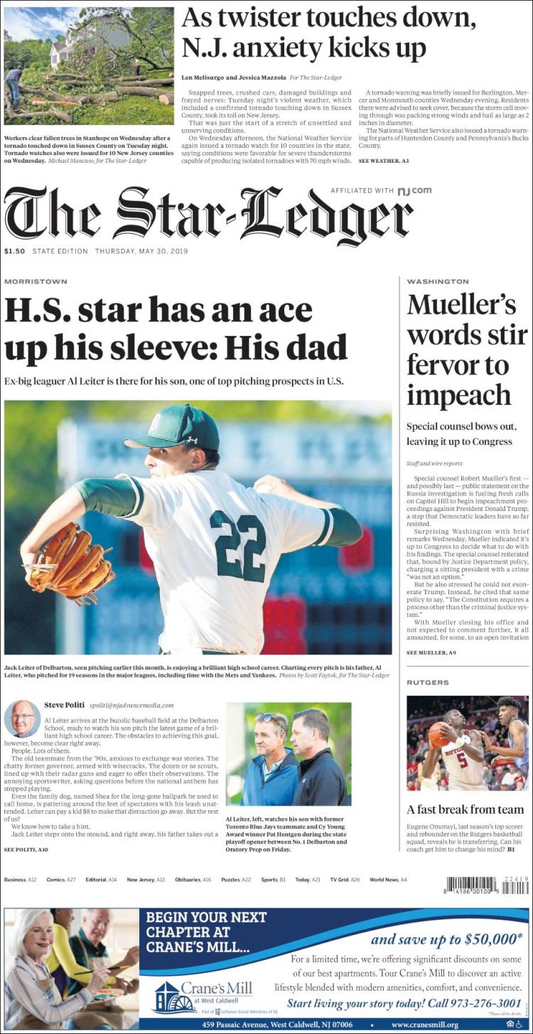 Portada de Star-Ledger (USA)