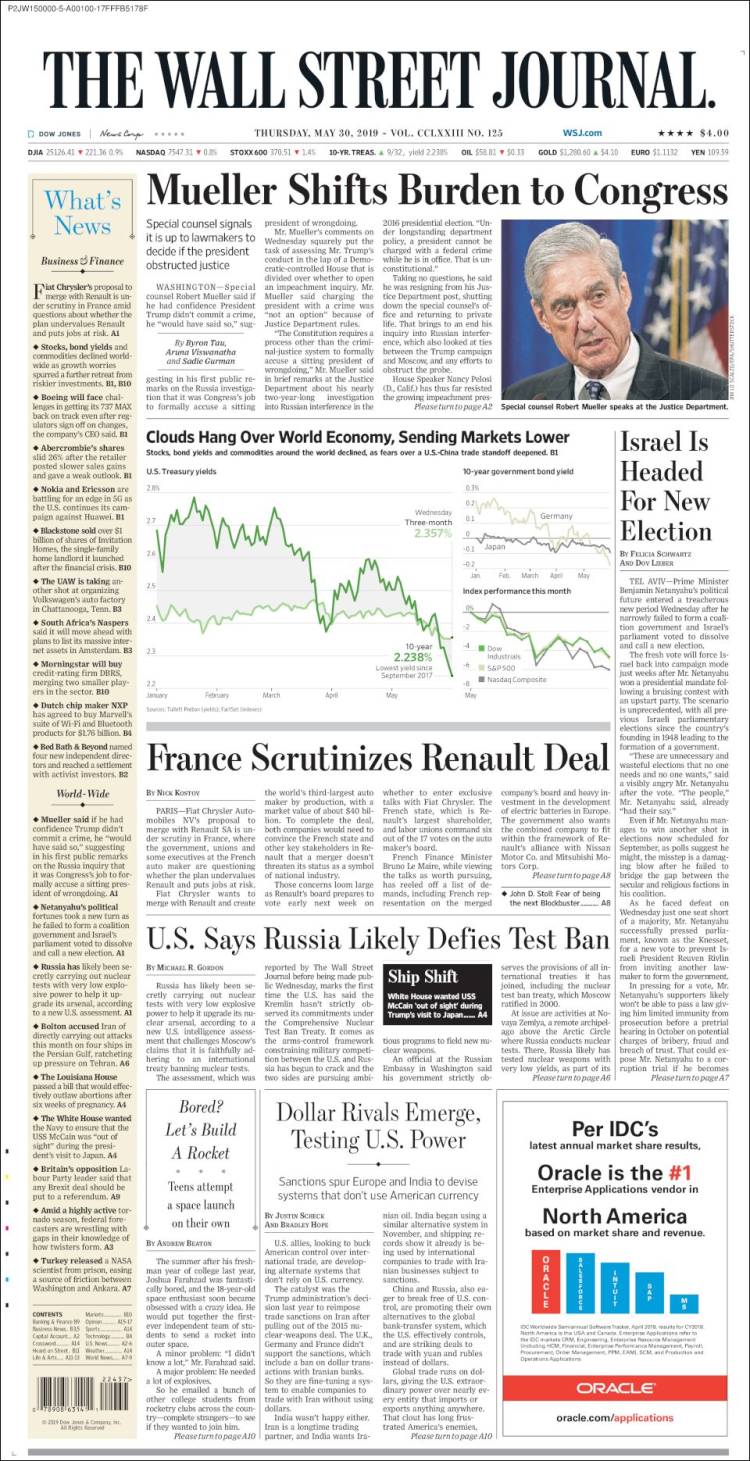 Portada de Wall Street Journal (USA)