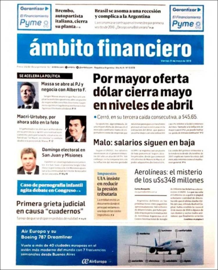 Portada de Diario Ambito Financiero (Argentina)