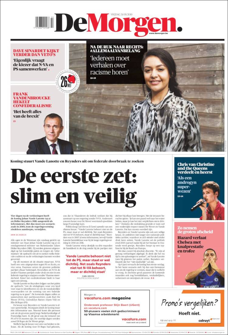 Portada de De Morgen (B&eacute;lgica)