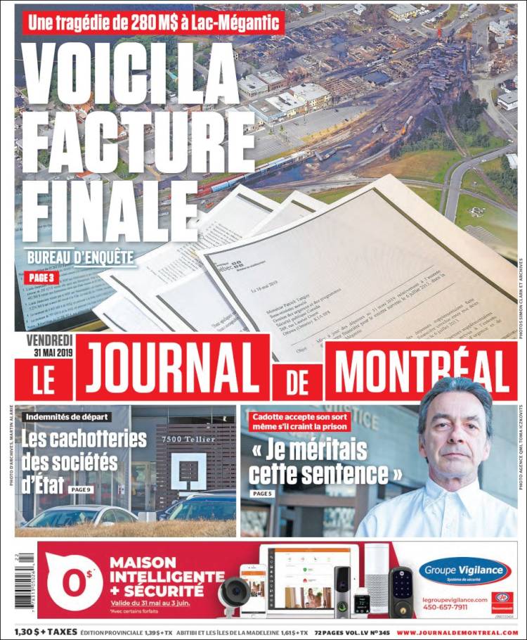 Portada de Le Journal de Montréal (Canada)