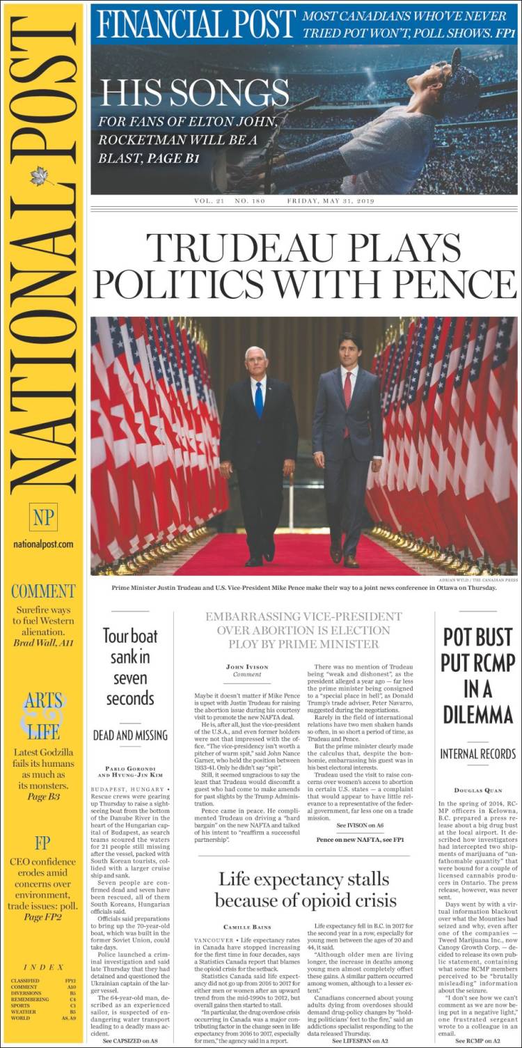 Portada de The National Post (Canadá)