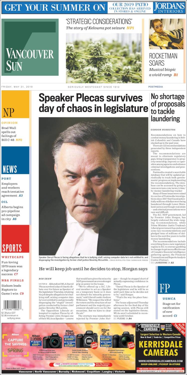 Portada de The Vancouver Sun (Canadá)