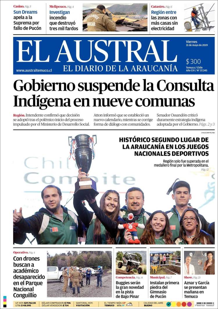 Portada de El Austral de Temuco (Chile)