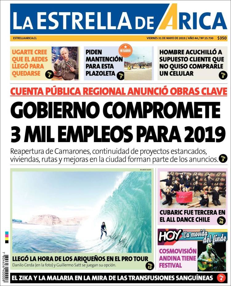 Portada de La Estrella de Arica (Chile)