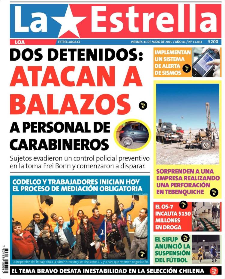 Portada de La Estrella de Loa (Chile)