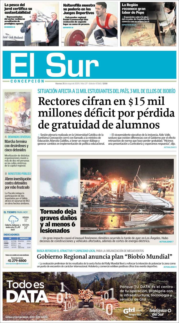 Portada de El Sur (Chile)