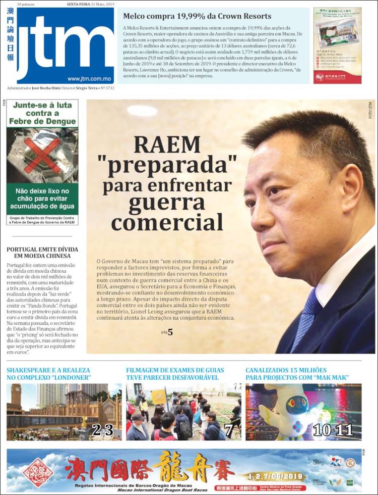 Portada de Jornal Tribuna de Macau (China)