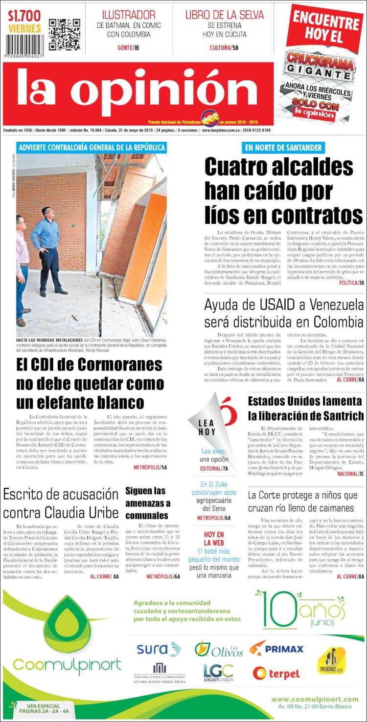 Portada de Diario La Opinion (Colombia)