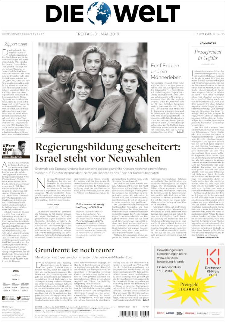 Portada de Die Welt (Alemania)