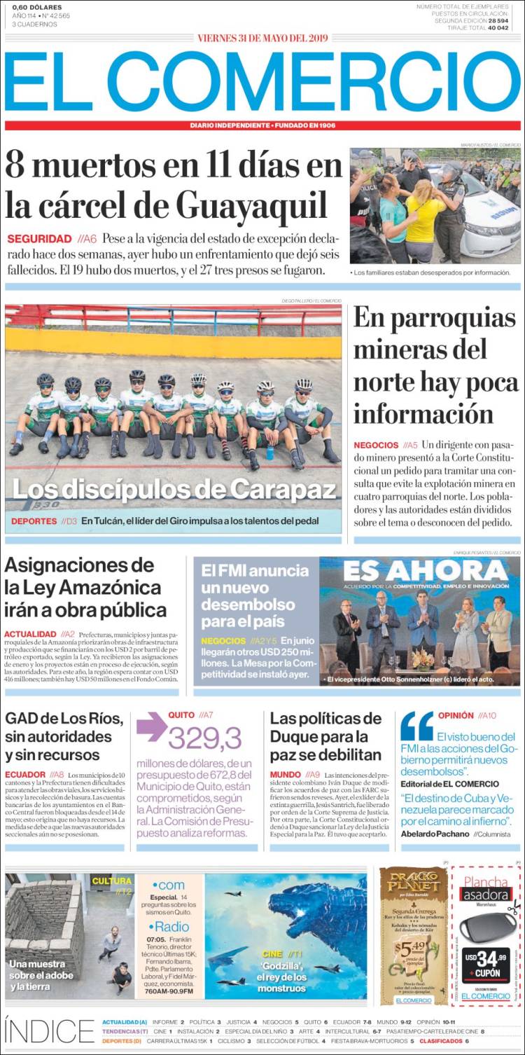 Portada de El Comercio (Ecuador)