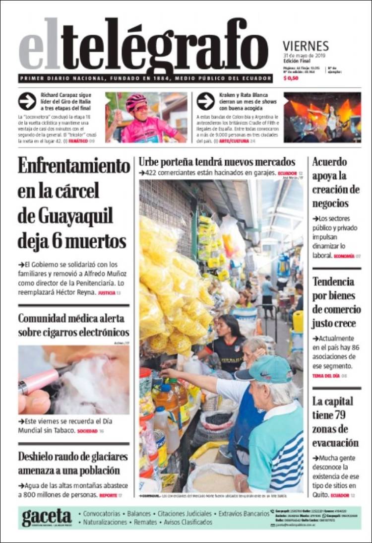 Portada de El Telégrafo (Ecuador)