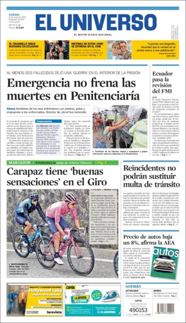 Portada de El Universo - Ecuador (Ecuador)