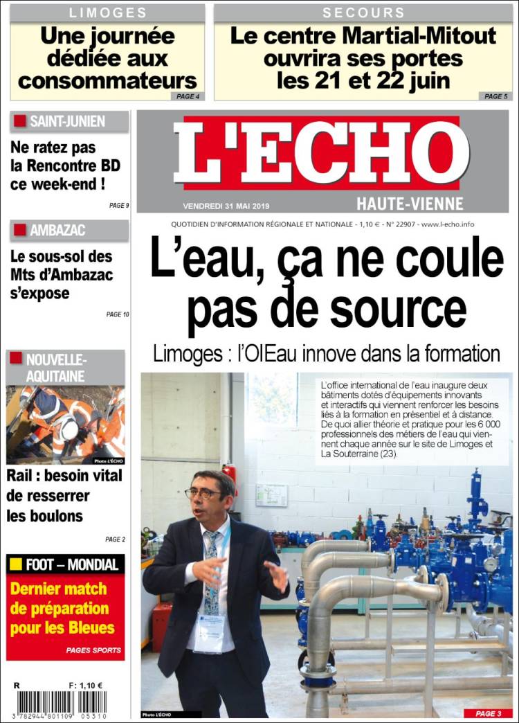 Portada de L'Echo de la Haute-Vienne (France)