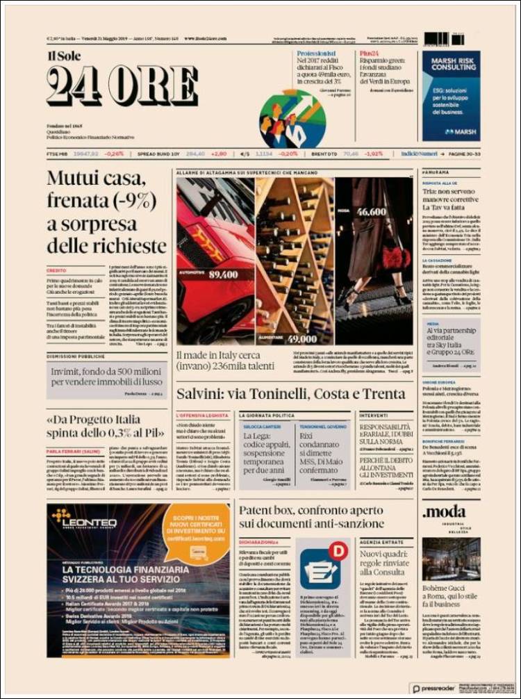 Portada de Il Sole 24 ORE (Italia)