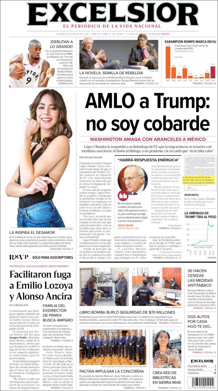 Portada de Excelsior (MÃ©xico)