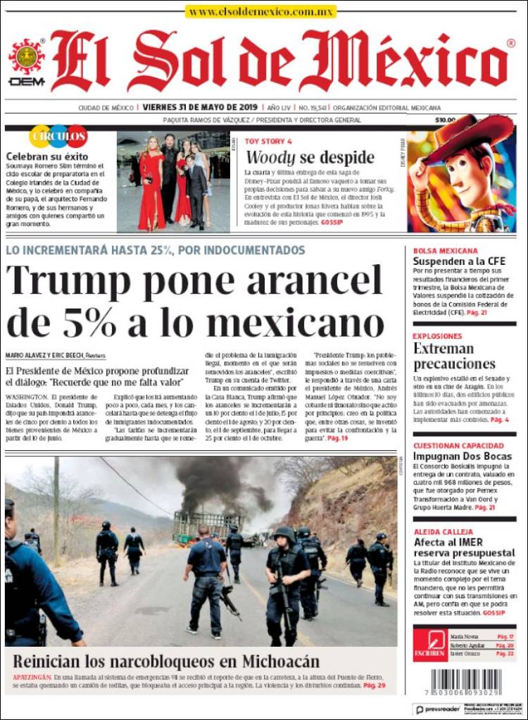 Portada de El Sol de MÃ©xico (MÃ©xico)