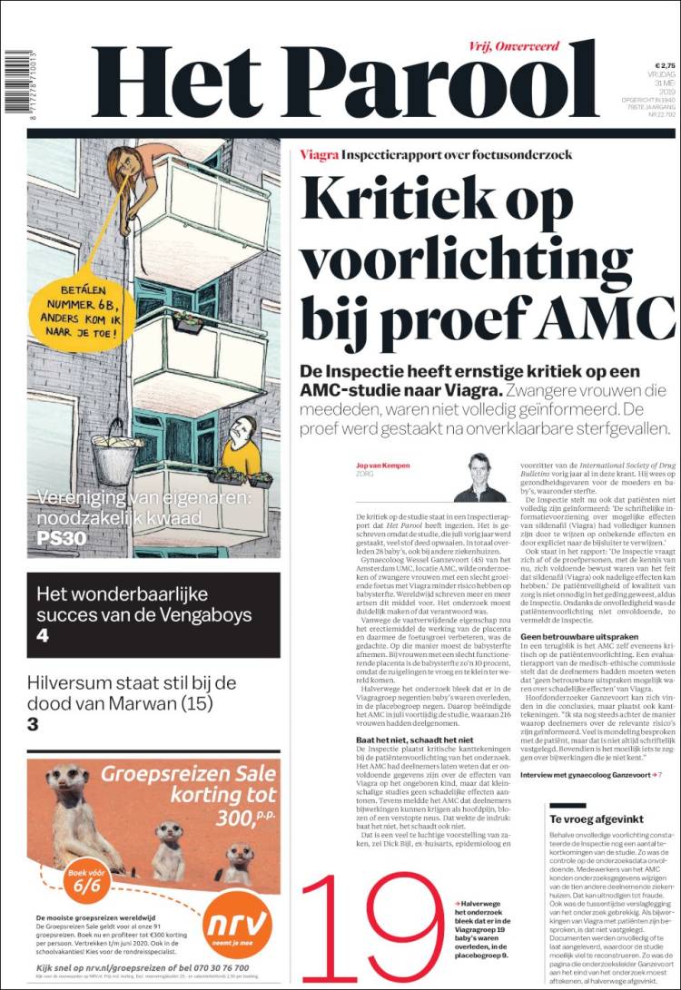 Portada de Het Parool (Pa&iacute;ses Bajos)