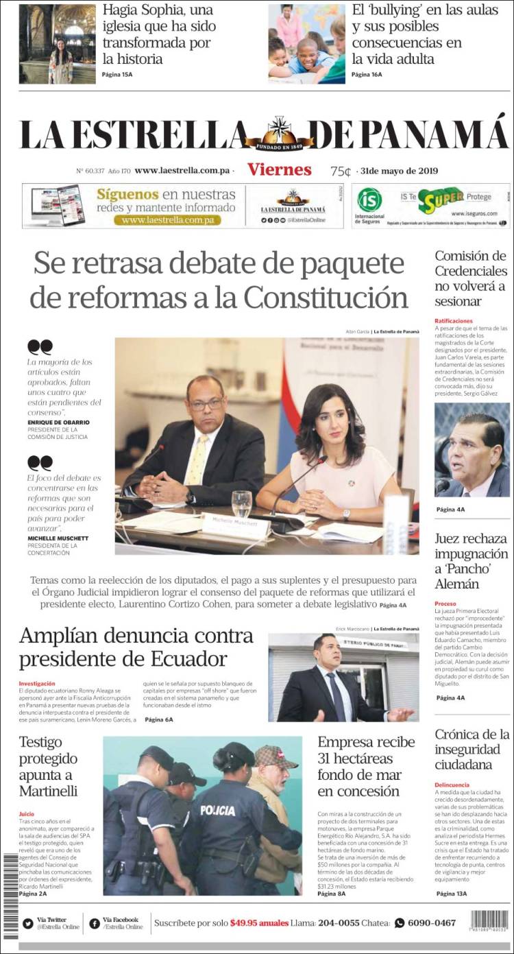 Portada de La Estrella de Panamá (Panamá)