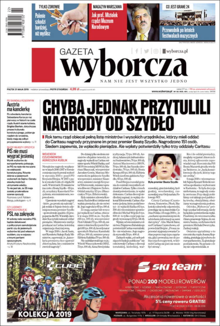 Portada de Gazeta Wyborcza (Polonia)