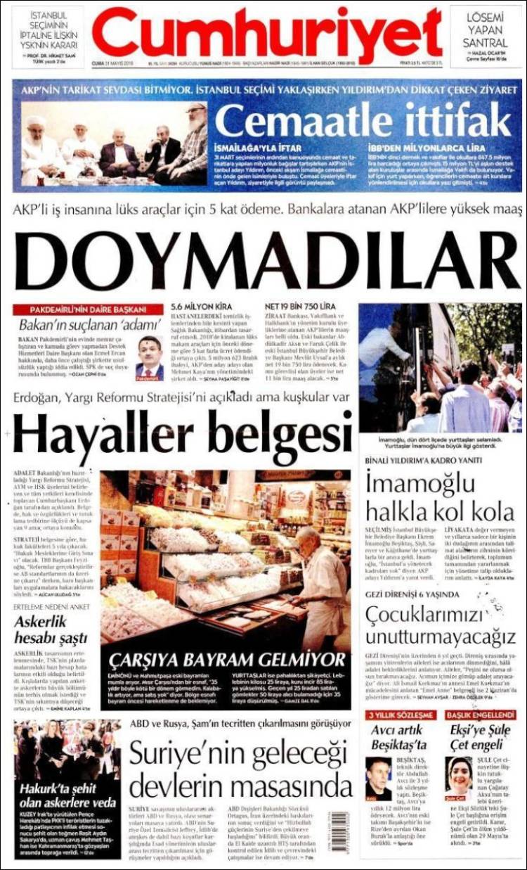 Portada de Cumhuriyet (Turqu&iacute;a)