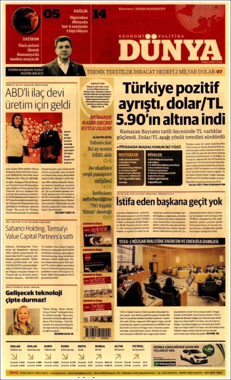 Portada de Dünya (Turqu&iacute;a)